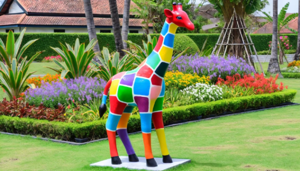 IOW005<br>Fiber Giraffe Statue For Garden Decoration<br>H - 7 FT